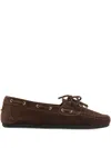 Ferragamo Leather Boat Shoes In Brown