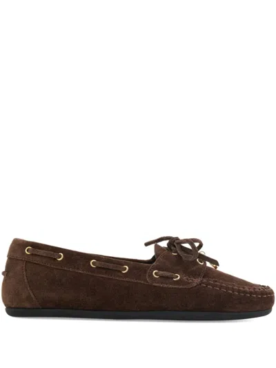 Ferragamo Leather Boat Shoes In Brown