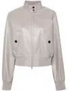 Ferragamo Elasticated-hem Leather Jacket In Grau