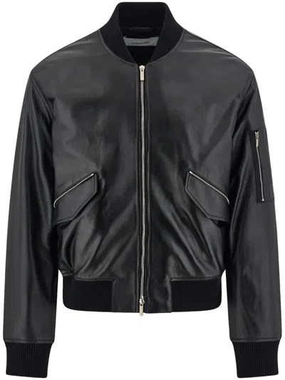 Ferragamo Bomber Jacket In Nappa Leather In Black