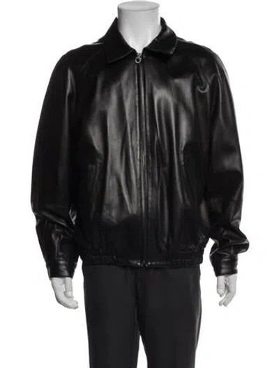 Pre-owned Ferragamo Leather Bomber Jacket In Black