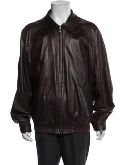 Pre-owned Ferragamo Leather Bomber Jacket In Brown
