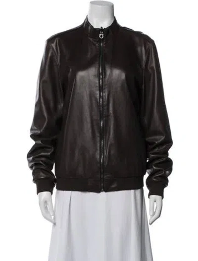 Pre-owned Ferragamo Leather Bomber Jacket In Brown
