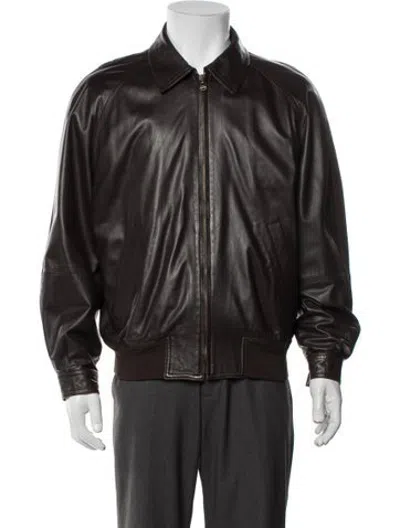 Pre-owned Ferragamo Leather Bomber Jacket In Brown