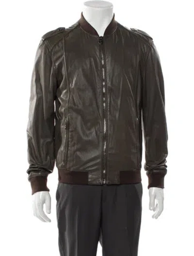 Pre-owned Ferragamo Leather Bomber Jacket In Gray