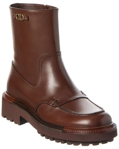 Ferragamo Leather Bootie In Brown