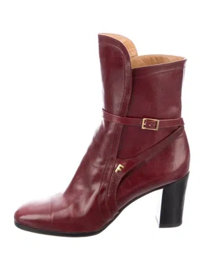 Pre-owned Ferragamo Leather Boots In Burgundy