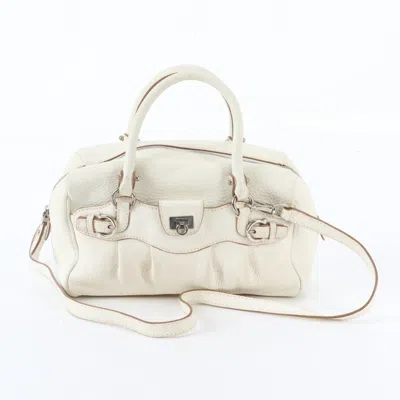 Pre-owned Ferragamo Leather Boston Bag Shoulder Bag Tote Bag () In White
