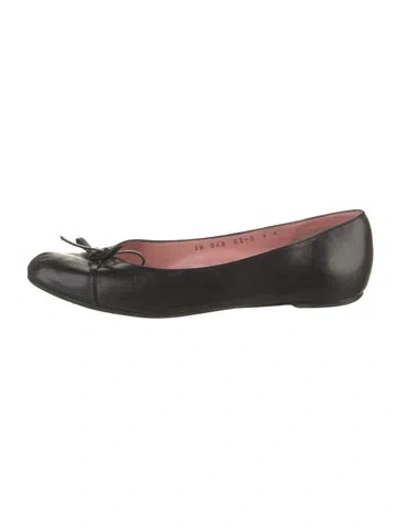 Pre-owned Ferragamo Leather Bow Accents Ballet Flats In Black
