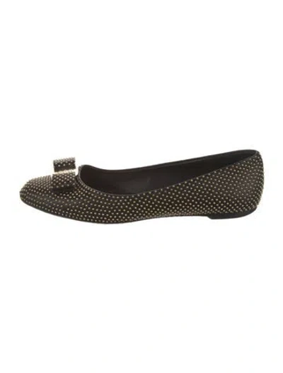 Pre-owned Ferragamo Leather Bow Accents Ballet Flats In Black
