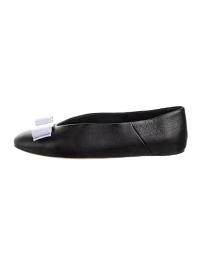 Pre-owned Ferragamo Leather Bow Accents Ballet Flats In Black