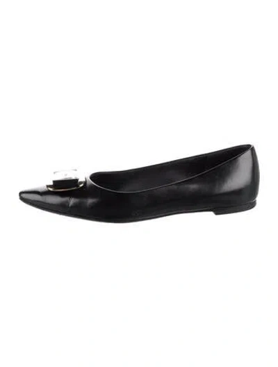 Pre-owned Ferragamo Leather Bow Accents Ballet Flats In Black