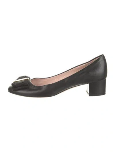 Pre-owned Ferragamo Leather Bow Accents Ballet Flats In Black