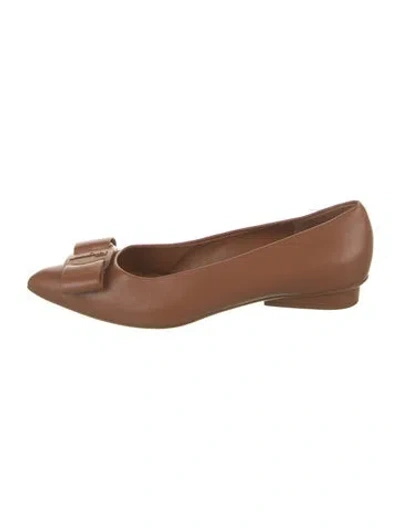 Pre-owned Ferragamo Leather Bow Accents Ballet Flats In Brown
