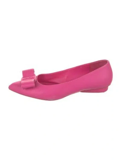 Pre-owned Ferragamo Leather Bow Accents Ballet Flats In Pink