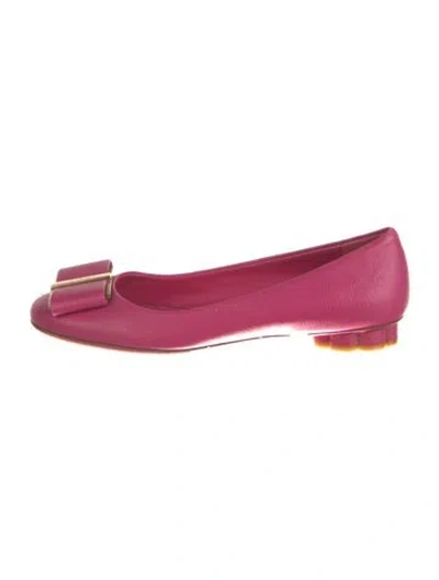 Pre-owned Ferragamo Leather Bow Accents Ballet Flats In Pink