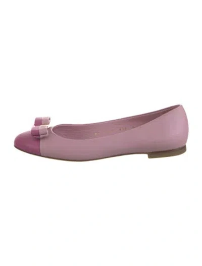 Pre-owned Ferragamo Leather Bow Accents Ballet Flats In Pink