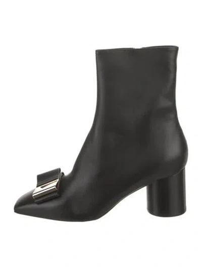 Pre-owned Ferragamo Leather Bow Accents Boots In Black