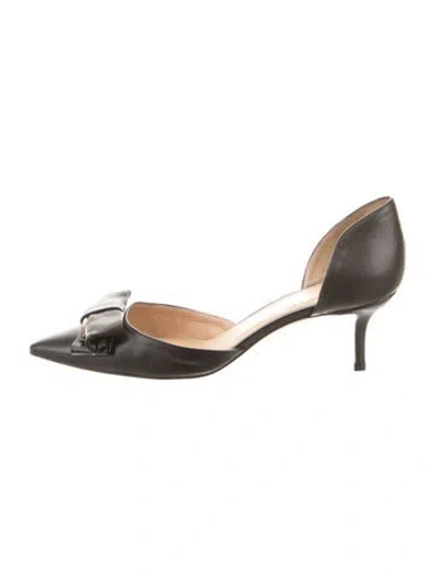 Pre-owned Ferragamo Leather Bow Accents D'orsay Pumps In Black