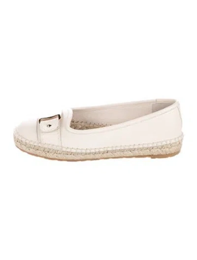 Pre-owned Ferragamo Leather Bow Accents Espadrilles In Neutrals