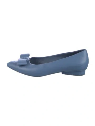 Pre-owned Ferragamo Leather Bow Accents Flats In Blue