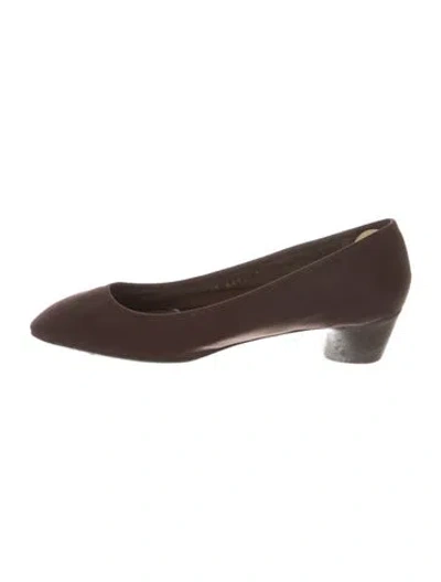 Pre-owned Ferragamo Leather Bow Accents Flats W/ Tags In Brown