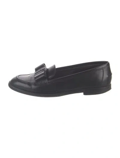 Pre-owned Ferragamo Leather Bow Accents Loafers In Black