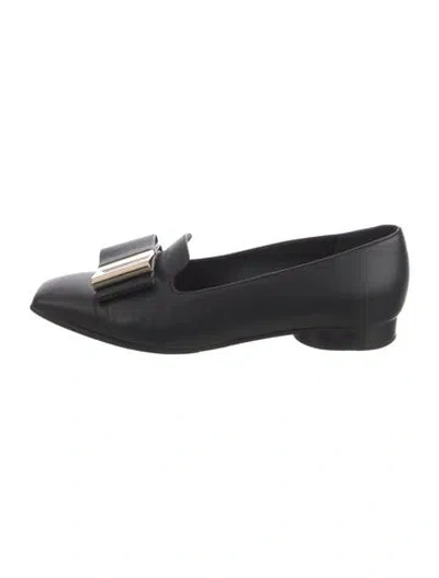 Pre-owned Ferragamo Leather Bow Accents Loafers In Black