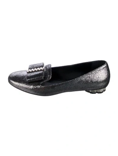Pre-owned Ferragamo Leather Bow Accents Loafers In Gray