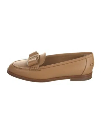 Pre-owned Ferragamo Leather Bow Accents Loafers In Neutral
