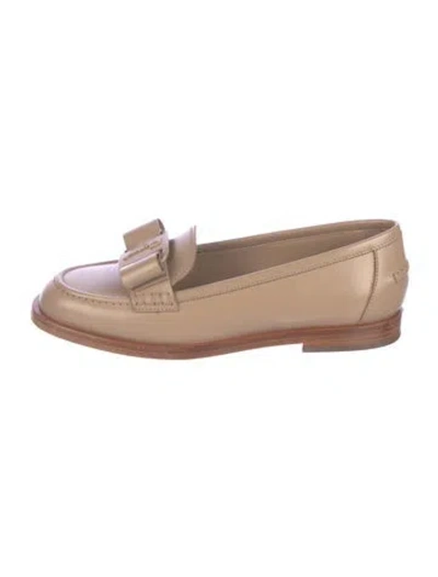 Pre-owned Ferragamo Leather Bow Accents Loafers In Neutral