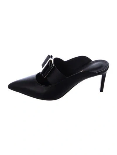 Pre-owned Ferragamo Leather Bow Accents Mules In Black