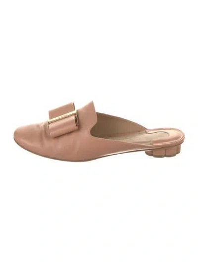 Pre-owned Ferragamo Leather Bow Accents Mules In Pink