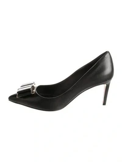 Pre-owned Ferragamo Leather Bow Accents Pumps In Black