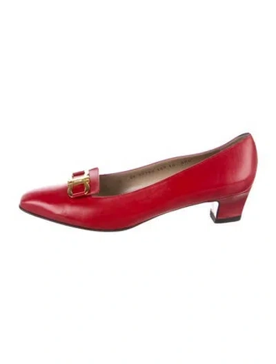 Pre-owned Ferragamo Leather Bow Accents Pumps In Red