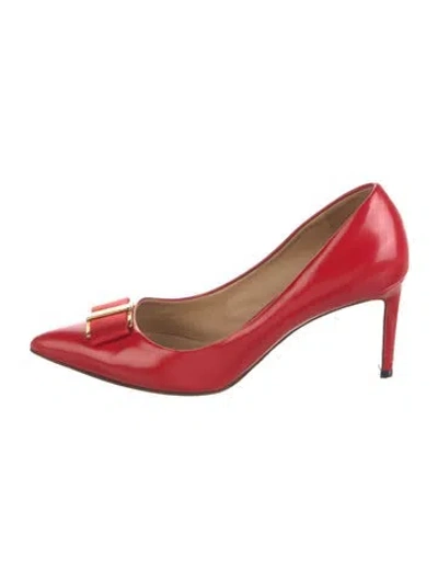 Pre-owned Ferragamo Leather Bow Accents Pumps In Red