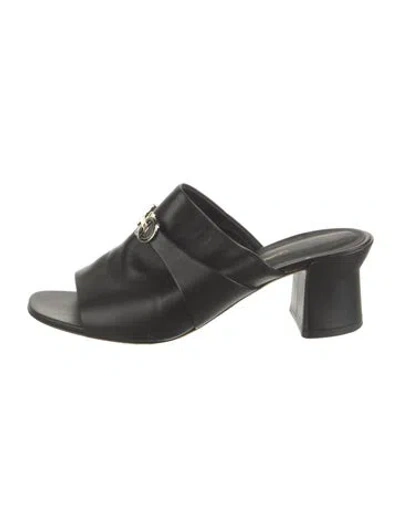 Pre-owned Ferragamo Leather Bow Accents Slides In Black