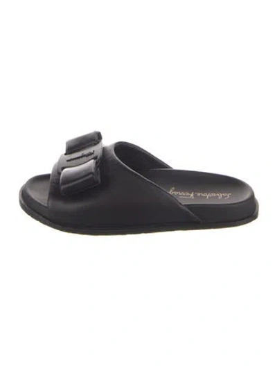 Pre-owned Ferragamo Leather Bow Accents Slides In Blue