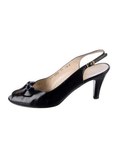 Pre-owned Ferragamo Leather Bow Accents Slingback Pumps In Black