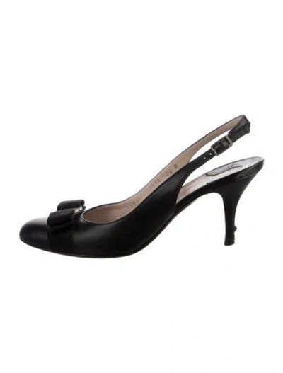 Pre-owned Ferragamo Leather Bow Accents Slingback Pumps In Black