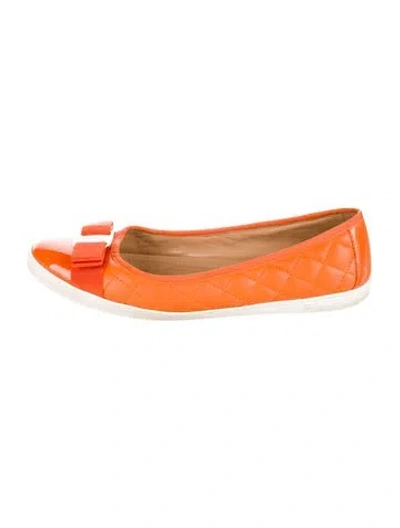 Pre-owned Ferragamo Leather Bow Accents Sneakers In Orange