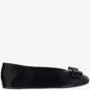 Ferragamo Leather Round Toe Ballerina Shoes With Bow Detail In Black
