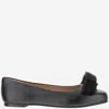 Ferragamo Vara Leather Fur-pompom Ballerina Shoes In Black