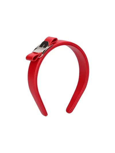 Ferragamo Leather Bow Headband In Red