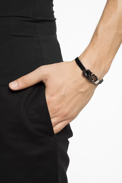 Ferragamo Leather Bracelet In Black