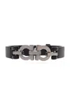 Ferragamo Double Gancini Leather Bracelet In Black