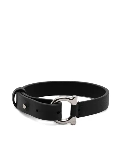 Ferragamo Leather Bracelet In Black
