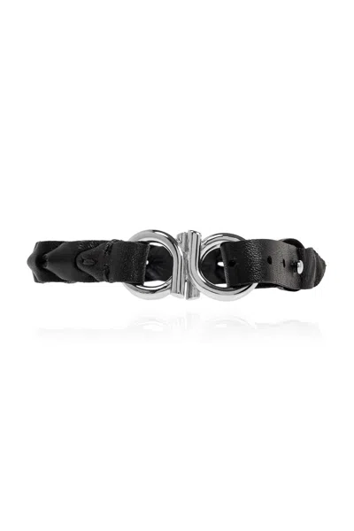 Ferragamo Leather Bracelet In Black