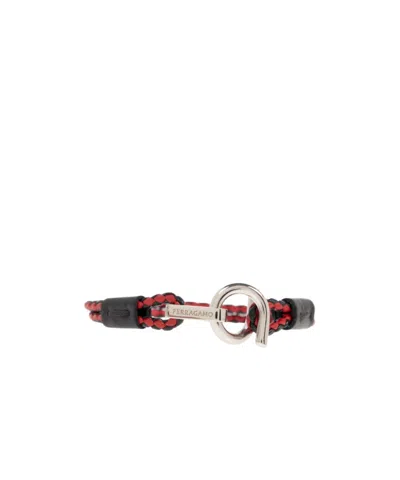 Ferragamo Gancini Two-tone Braided Leather Bracelet In Multi