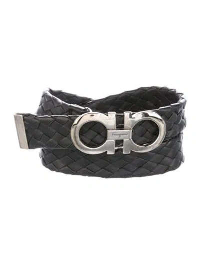 Pre-owned Ferragamo Leather Braided Accents Belt In Black